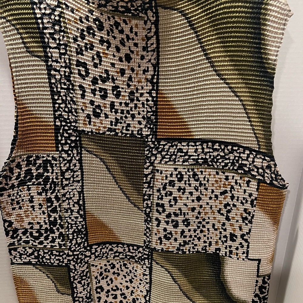 Milano High Round Collar Sleeveless Ribbed Top Mixed Patchwork Animal 🐆 Print - Picture 5 of 13